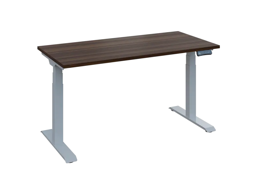 Fleximax 27-14 výškově nastavitelný stůl, kovová podnož stříbrná, deska 25 mm, široký 1400 mm, ořech královský